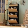Natural Rattan 3 Flip Door with 1 Drawer Shoe Rack Storage Cabinet, Shoe Cabinet Organizer Freestanding with 3-Tier Adjustable Shelves for Entryway - 3 of 4