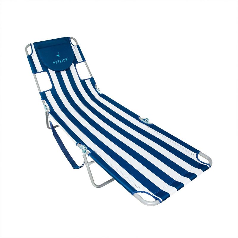 Ostrich 72" x 22" Chaise Lounge Portable Reclining Lounger, Outdoor Patio Beach Lawn Camping Pool Tanning Chair, Blue Stripe, 1 of 8