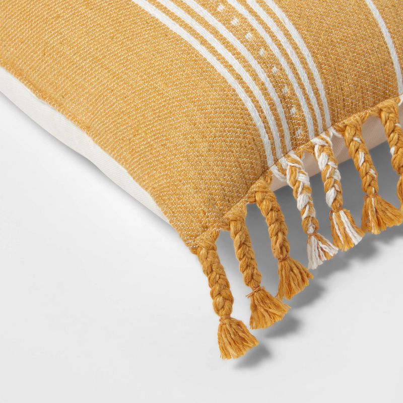 Oblong Woven Stripe Braided Fringe Decorative Throw Pillow Dark Gold - Threshold&#8482;, 5 of 9