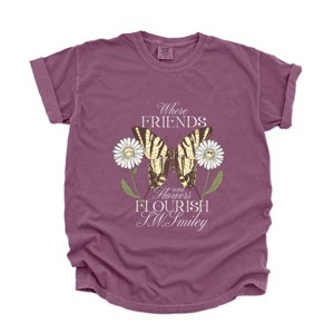 S.W.Smiley Where Friends and Flowers Flourish - Women's Garment Dyed Graphic T-Shirt - 1 of 4