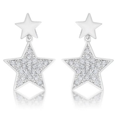 ShineHigh Bianca 0.5ct CZ Rhodium-Plated Star Drop Earrings for Women – Pave-Set Silvertone Dangle Earrings with Post Back Closure