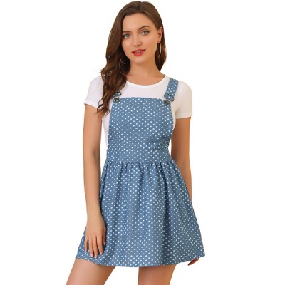 Allegra K Women's Printed Adjustable Straps Mini Chambray Pinafore Dress