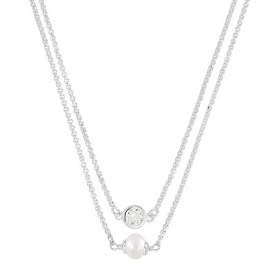 Silpada 'Double Duty' Sterling Silver Cubic Zirconia and Pearl Necklace, 17" + 2"