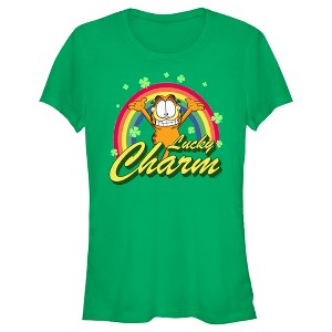 Juniors Womens Garfield St. Patrick's Day Lucky Charm T-Shirt - 1 of 4