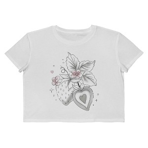 Rerun Island Women's Strawberries Gradient Outline Slice Short Sleeve Graphic Cotton Cropped Loose T-shirt - Bright White S - 1 of 4