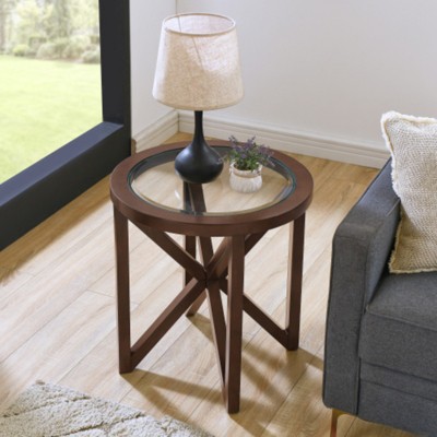 ALEXOUN Coffee Table - Round Transparent Tempered Glass Top Coffee Table with Solid Wood Base – Modern End Table for Living Room,Office