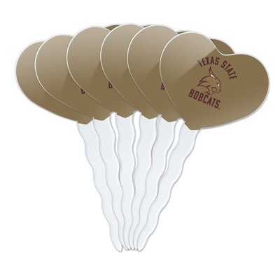 Texas State Bobcats Heart Love Cupcake Picks Toppers Decoration Set of 6