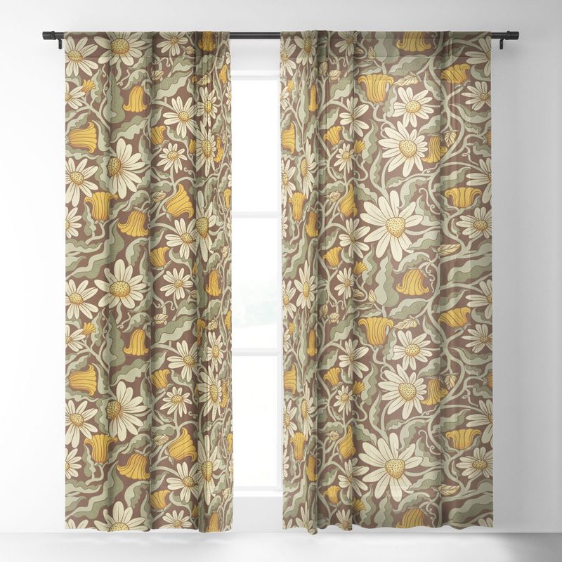 Sewzinski Retro Flowers On Brown Single Panel Sheer Window Curtain - Deny Designs, 2 of 7