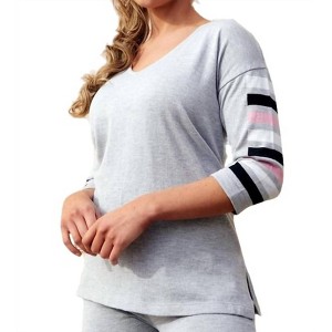 Women's 3/4 Stripe Sleeve V-Neck Top - ANGEL - 1 of 2