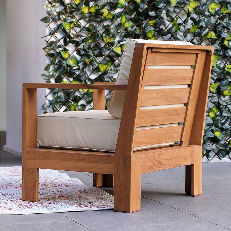 Logan Outdoor Teak Wood Lounge Chair with Sunbrella Vellum Cushion - Cambridge Casual, 6 of 11