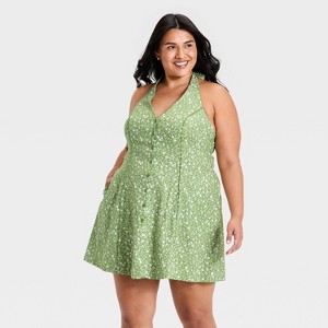 Women's Floral Mini Sundress - Universal Thread Green 1X