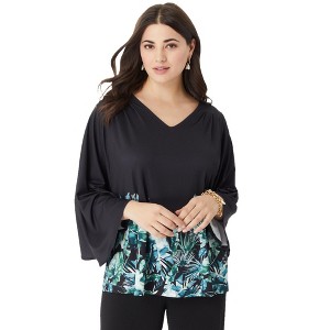 Roaman's Women's Plus Size Flutter-Sleeve Ultrasmooth Fabric Top - 1 of 4