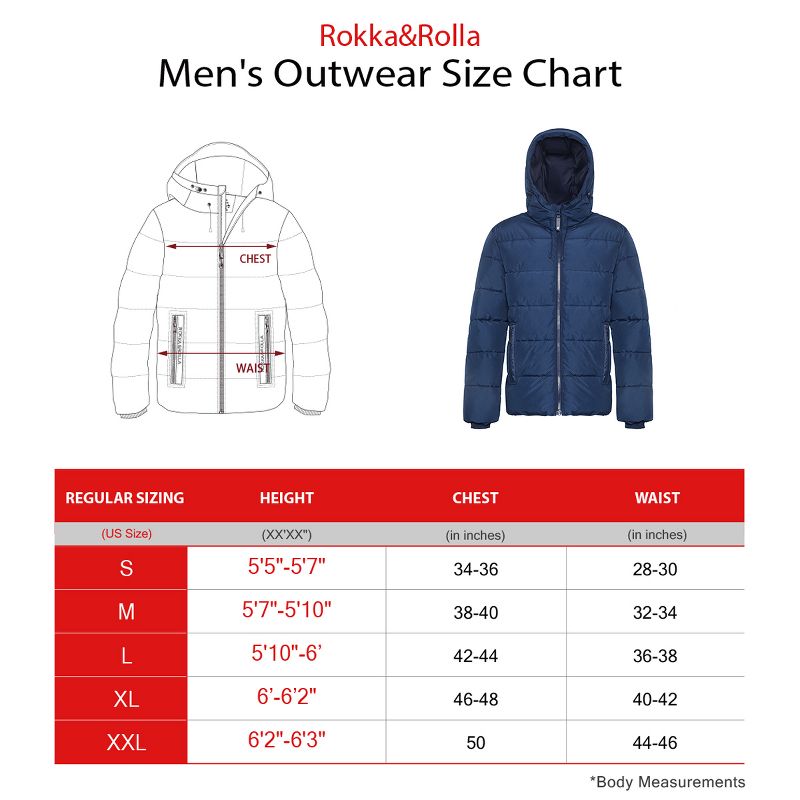 Rokka&Rolla Men's Heavy Winter Coat Thermal Heat Puffer Jacket, 2 of 11