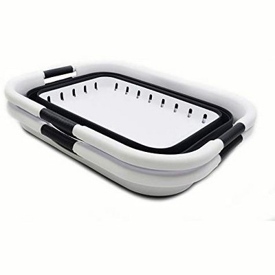 Gray Collapsible Plastic Laundry Basket Set with Handles
