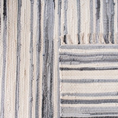 Ivory Grey Hand-Woven Stripe Wool-Cotton Runner Rug, 2'3" x 9'