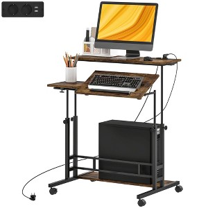 Aghana Digitals Brown Mobile Standing Desk with Adjustable Height, Tiltable 3-Panel Top, Power - 1 of 4