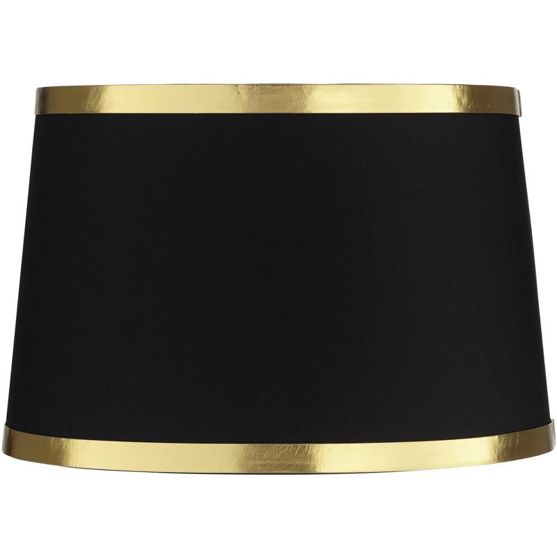 Springcrest Black and Gold Metallic Medium Drum Lamp Shade 13" Top x 15" Bottom x 10" High (Spider) Replacement with Harp and Finial, 1 of 7