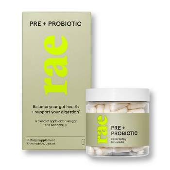 Rae Pre + Probiotic 30 Day Supply Dietary Supplement Capsules for Gut Health - 60ct