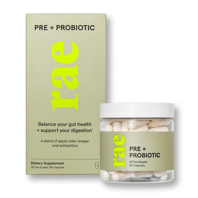Rae Pre + Probiotic 30 Day Supply Dietary Supplement Capsules for Gut Health - 60ct, 1 of 13