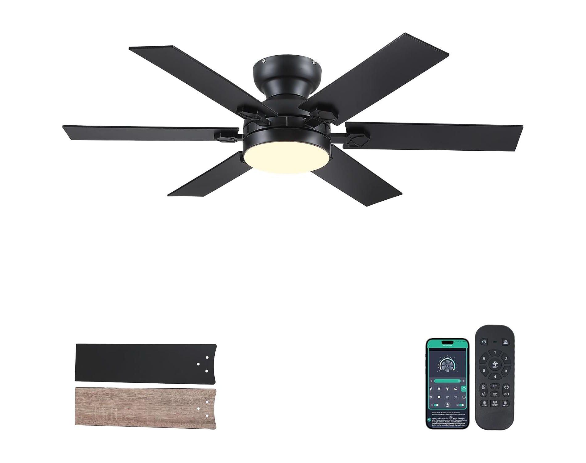 Kviflon 52" Flush Mount Low Profile Ceiling Fan ,for Kitchen,Patio,Bedroom