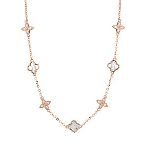 Adornia 14k Rose Gold Plated Mixed Mother of Pearl and CZ Clover Station Necklace - 1 of 1