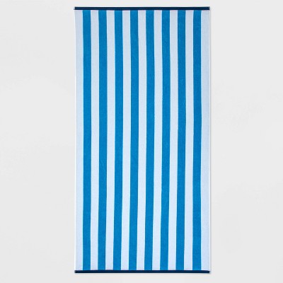 WOW Reversible Beach Towel Blue/White/Navy - Sun Squad™: Cotton, Lightweight, Terry, OEKO-TEX Certified