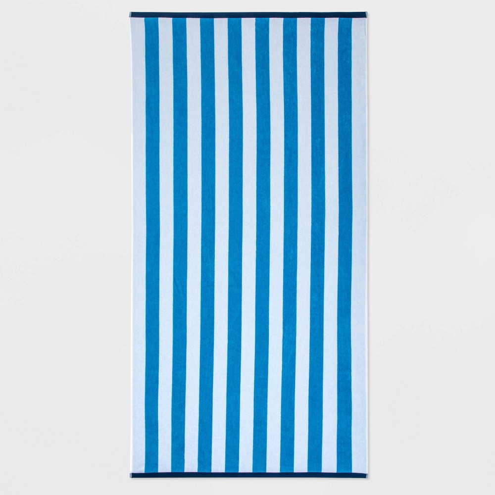 Photos - Towel WOW Reversible Beach  Blue/White/Navy - Sun Squad™: Cotton, Lightweight, Terry, OEKO-TEX Certified