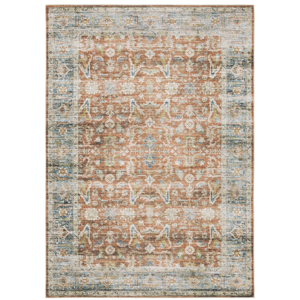 2'x3' Colette Washable Bordered Oriental Indoor Area Rug Rust/Blue - Captiv8e Designs