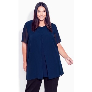 Avenue Women's Plus Size Liv Overlay Mixed Media Top - 1 of 4