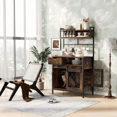 LAOTIES Dog Crate Entryway Cabinet with Charging Station,Pet Friendly Furniture with Desk Hutch,Hooks And Drawer