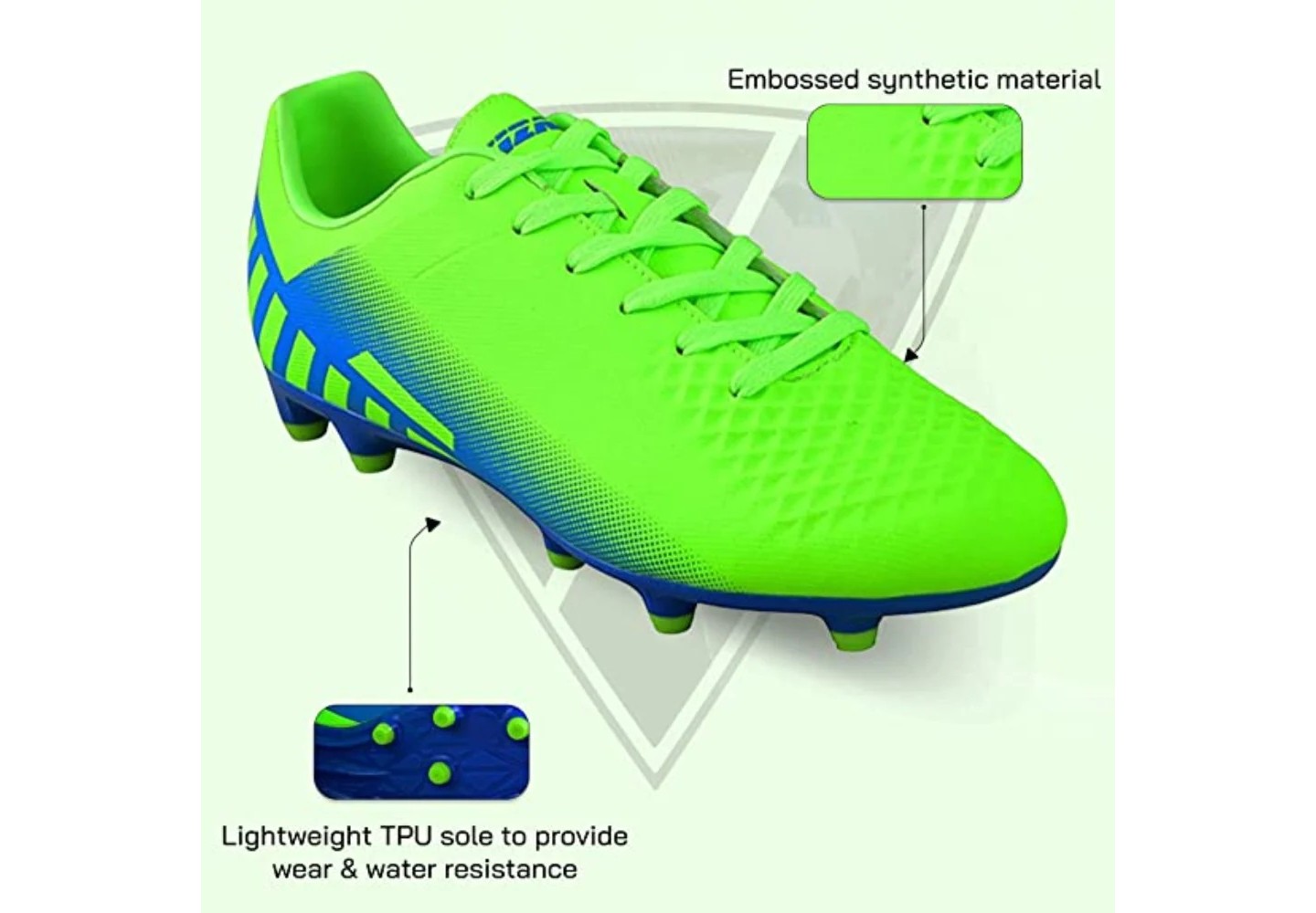 Мужские бутсы Vizari Santos Adult Soccer Cleats for Outdoor Firm Ground Football Game- Green/Blue, цвет: Зелёный — фото 7
