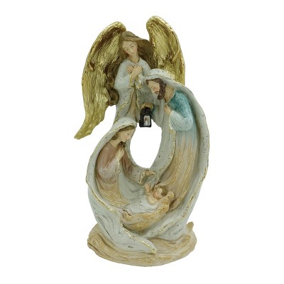 Transpac Resin Nativity Figurine with Angel Multicolor Decorative Object for Christmas Tabletop Indoor Use Nativity Scene Sculptures Gift Giving and