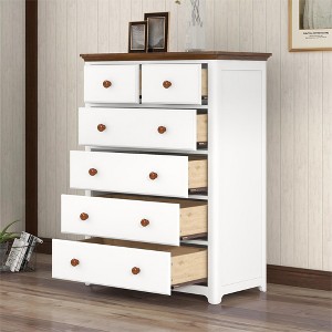 White Dresser for Bedroom, Farmhouse 6 Drawers Dresser, 48"Tall Dressers Chest of Drawers with Round Handle, Dressers Organizer for Bedroom - 1 of 4
