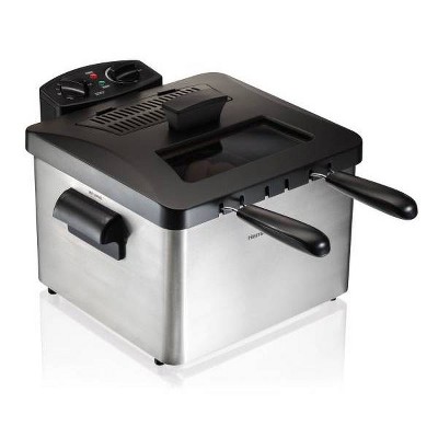 Hamilton Beach 3qt Double Deep Fryer 35036: Electric Oil Fryer, 1800W, Dishwasher-Safe Parts, Cast Aluminum, Gray