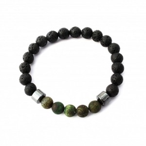 Plantlife Aromatherapy Bracelet - Dark Green Cracked Agate Stretch, Lava Rock & Natural Stone Jewelry for Essential Oil Diffusion & Wellness - 1 of 1