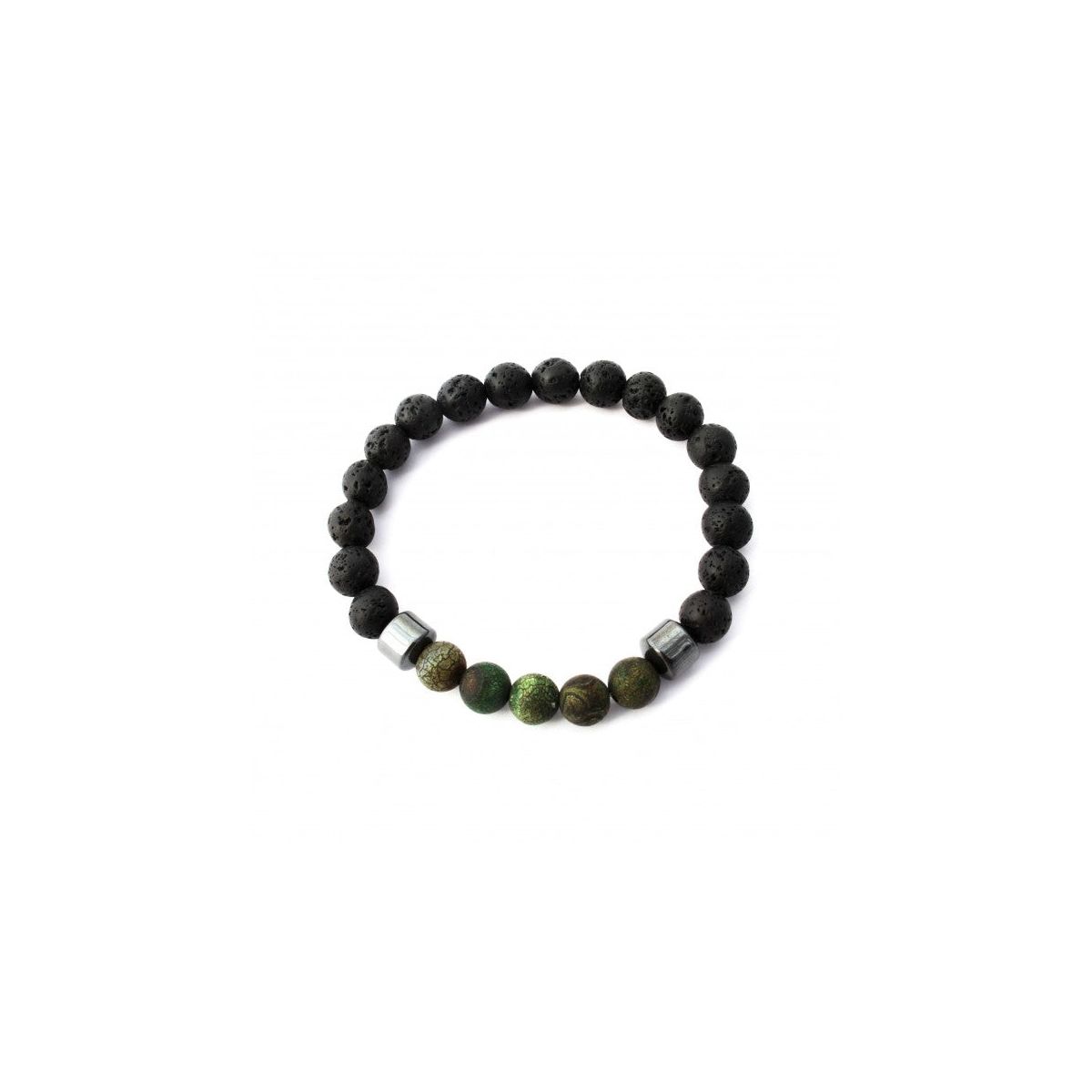 Plantlife Aromatherapy Bracelet - Dark Green Cracked Agate Stretch, Lava Rock & Natural Stone Jewelry for Essential Oil Diffusion & Wellness