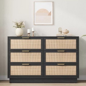 Rattan 6 Drawer Dresser,47''6 Chest of Drawers with Metal Handles and Wooden Sturdy Base - 1 of 4