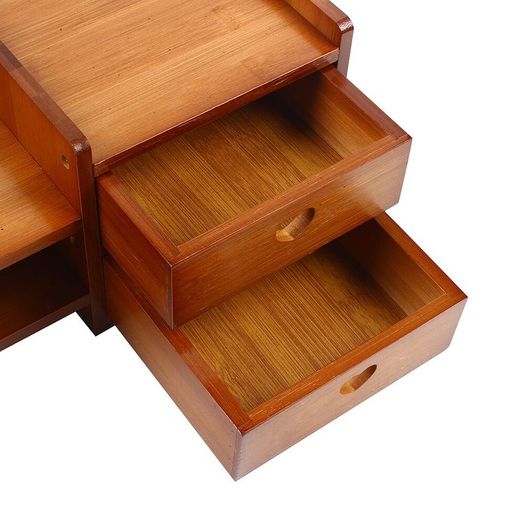YIYIBYUS Monitor Stand Riser with 3 Drawers 2-Tier Bamboo Wood Computer ...