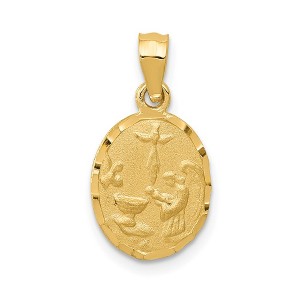 Black Bow Jewelry 14k Yellow Gold Satin & Diamond-Cut Oval Baptism Pendant, 10 x 18mm - 1 of 4