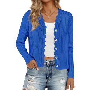 INSPIRE CHIC Women's Cropped Casual Long Sleeve V Neck Button Down Cardigans Sweater - 1 of 4