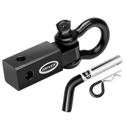 Driver Recovery 2 Inch Shackle Hitch Receiver with 5/8" Hitch Pin - 5-Ton (10,000 Pound) Towing Capacity Accessory with 3/4" D-Ring
