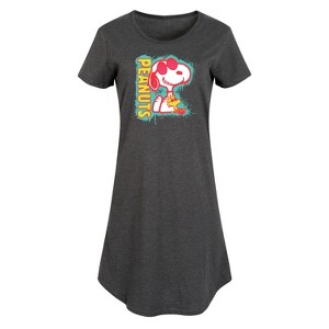 Women's Peanuts Peanuts Snoopy Woodstock Graphic T-shirt Dress - Heather Charcoal - Small - 1 of 4