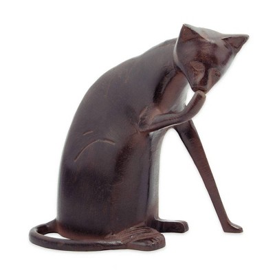 8.5" Tall Playful Metal Coy Siamese Cat Garden Figurine Dark Bronze Painted Finish - Achla Designs