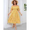 Coolmee Women's Plus Size Floral Summer Dress Puff Sleeve Smocked Ruffle Square Neck Casual Dress Cute Midi Dress - 3 of 4