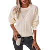Womens Sweater Tops Hollow Vintage Cable Knit Crew Neck Pullover Sweater - 3 of 4