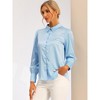INSPIRE CHIC Women's Puff Long Sleeve Point Collar Vintage Button Work Satin Shirt - 3 of 4