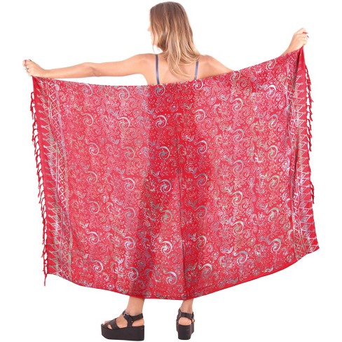 LA LEELA Women's Summer Beach Wrap Bikini Wraps Sarong Coverup Skirt Bathing suit Swimwear Swimsuit Coverup for Women One Size Red, Abstract - image 1 of 4