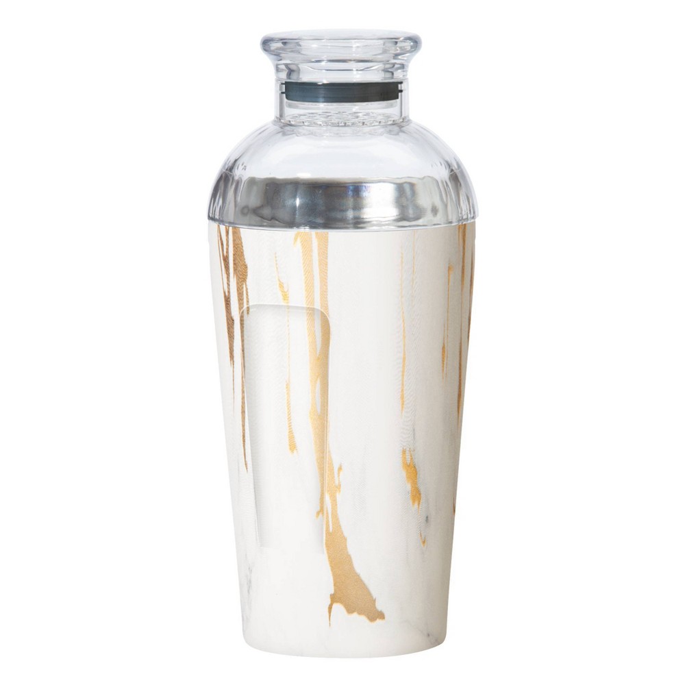 Oggi 17oz Groove Cocktail Shaker White Gold Marble: Stainless Steel & Plastic, Hand Wash, Multicolored, 9" Height