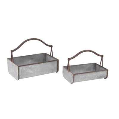 Set of 2 Farmhouse Iron Rectangular Basket Planters Distressed Gray - Olivia & May