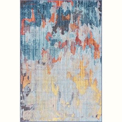 Soho Breeze 4' x 6' Light Blue Abstract Easy-Care Rug